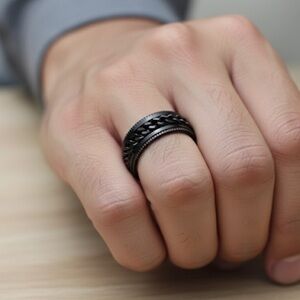 Anxiety Fidget Wedding Band Black Chain Style Rotating Ring Size 10